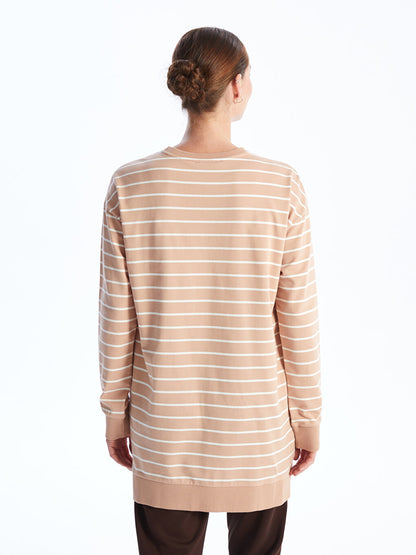 Crew Neck Striped Long Sleeve Oversize Women's Tunic