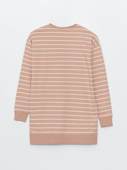 Crew Neck Striped Long Sleeve Oversize Women's Tunic