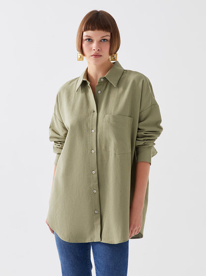 Plain Long Sleeve Oversize Linen Blend Women's Shirt