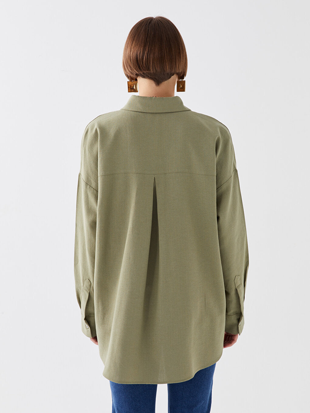 Plain Long Sleeve Oversize Linen Blend Women's Shirt