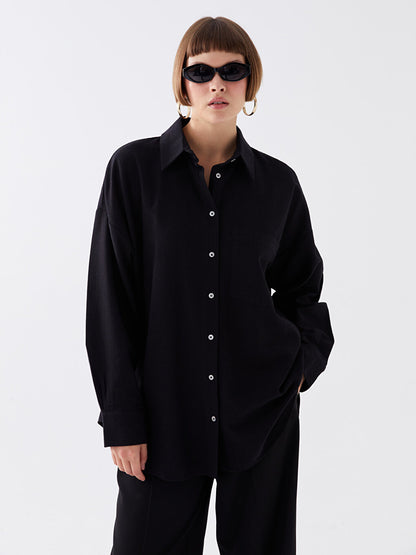 Plain Long Sleeve Oversize Linen Blend Women's Shirt