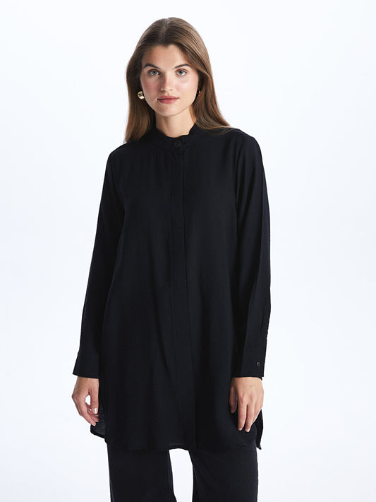 Magnificent Collar Plain Long Sleeve Women's Shirt Tunic