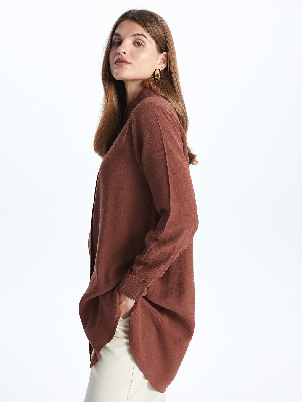 Magnificent Collar Plain Long Sleeve Women's Shirt Tunic