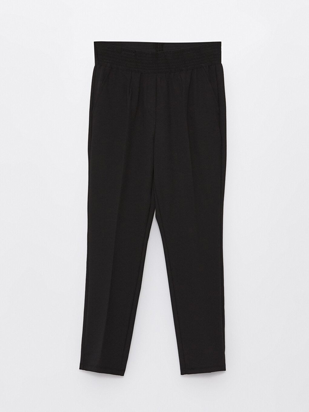 Plain Crepe Women's Trousers with Elastic Waist