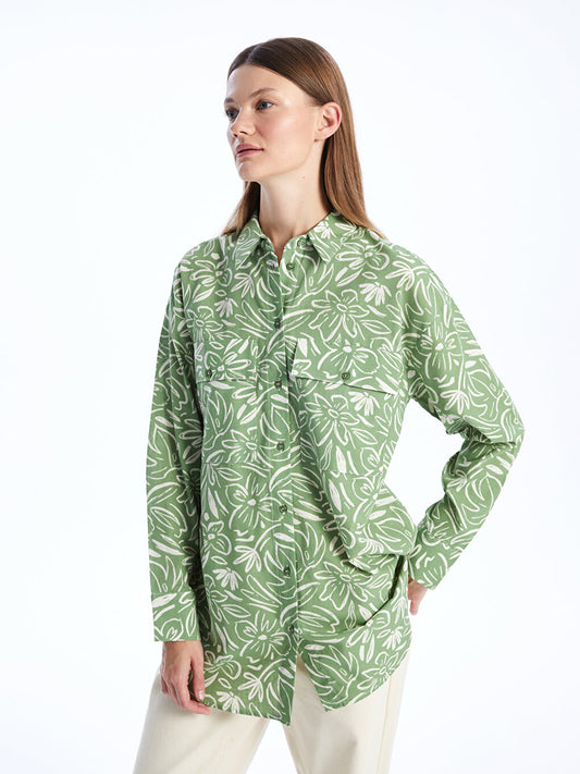 Patterned Long Sleeve Oversize Women's Shirt Tunic