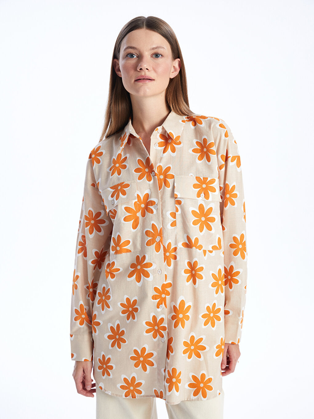 Patterned Long Sleeve Oversize Women's Shirt Tunic