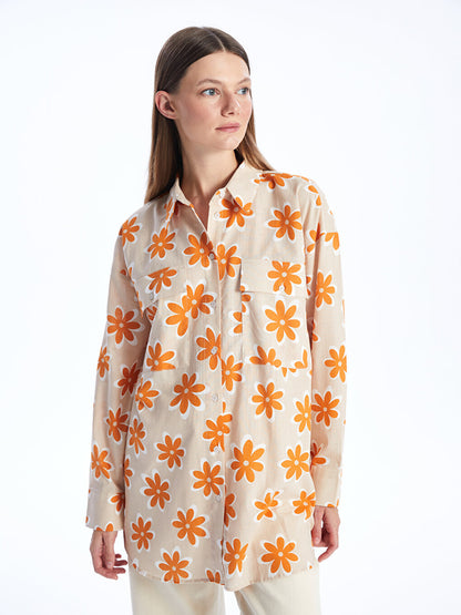 Patterned Long Sleeve Oversize Women's Shirt Tunic