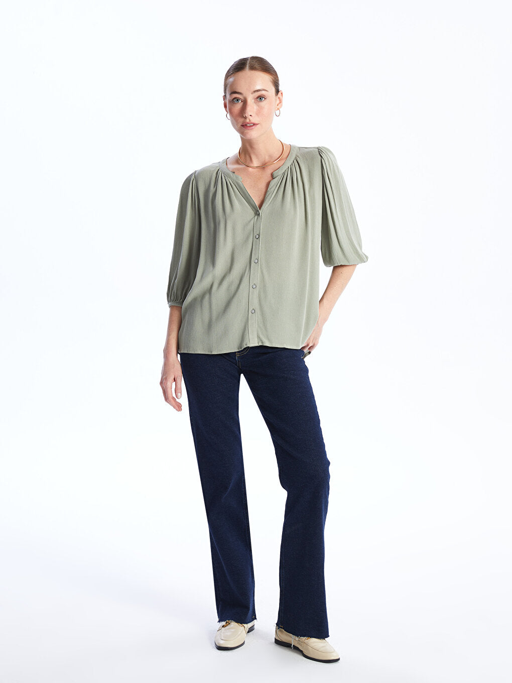 Women's Loose Collar Plain Blouse