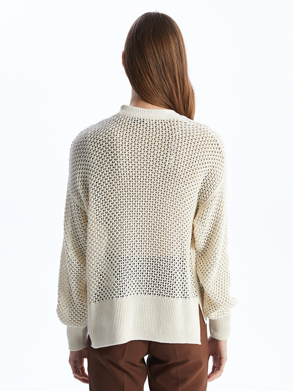 V-Neck Openwork Long Sleeve Oversize Women's Knitwear Cardigan