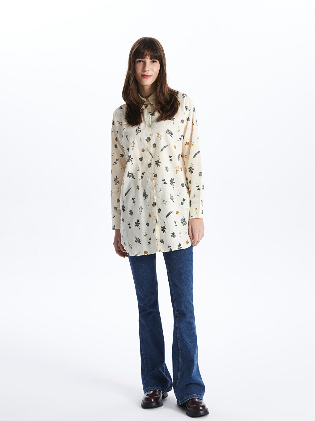 Patterned Long Sleeve Oversize Women's Shirt Tunic