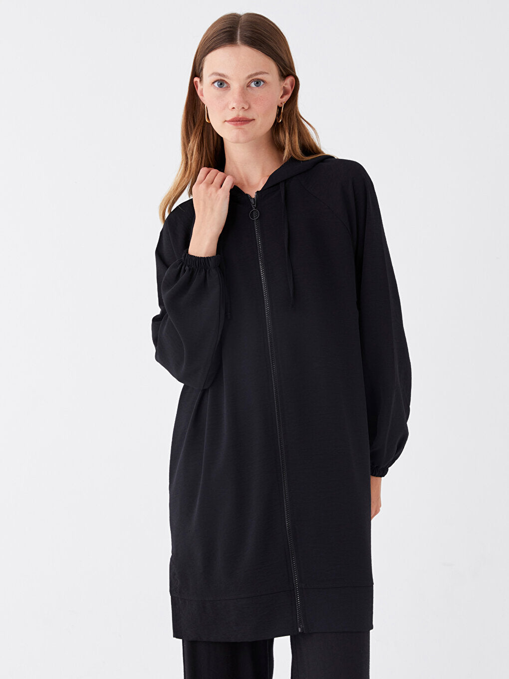 Hooded Plain Long Sleeve Oversize Women's Tunic