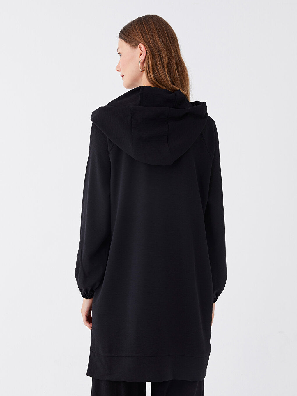 Hooded Plain Long Sleeve Oversize Women's Tunic