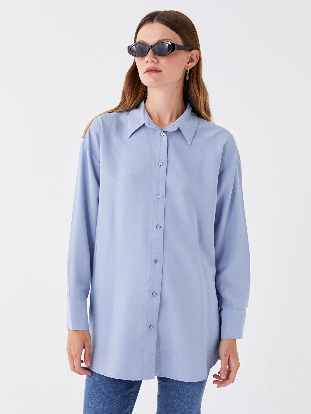 Plain Long Sleeve Oversize Women's Shirt Tunic