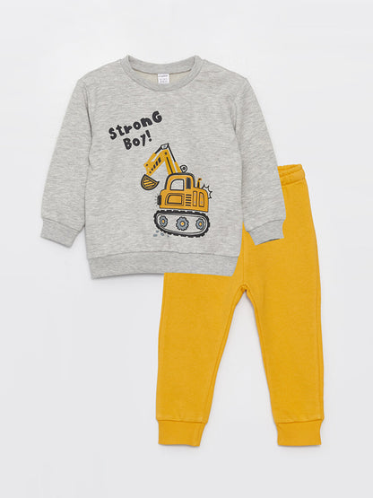 Crew Neck Printed Long Sleeve Baby Boy Sweatshirt and Sweatpants 2-Piece Set