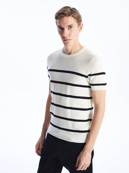 Crew Neck Short Sleeve Striped Men's Knitwear Sweater