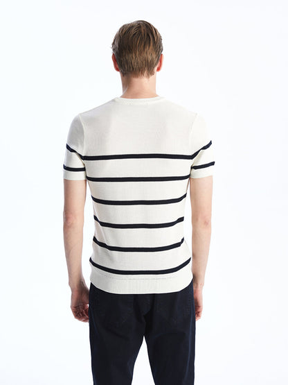 Crew Neck Short Sleeve Striped Men's Knitwear Sweater