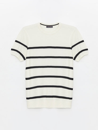 Crew Neck Short Sleeve Striped Men's Knitwear Sweater