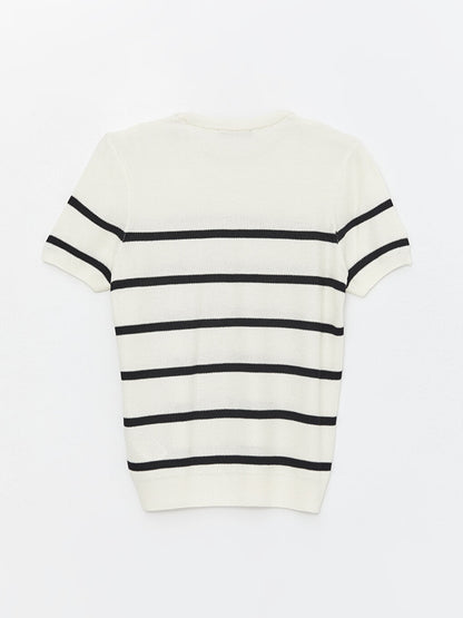 Crew Neck Short Sleeve Striped Men's Knitwear Sweater