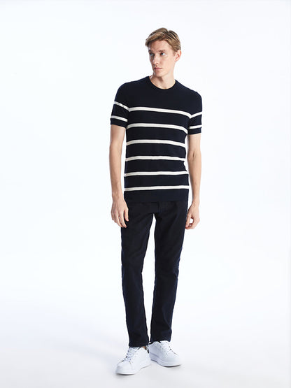 Crew Neck Short Sleeve Striped Men's Knitwear Sweater