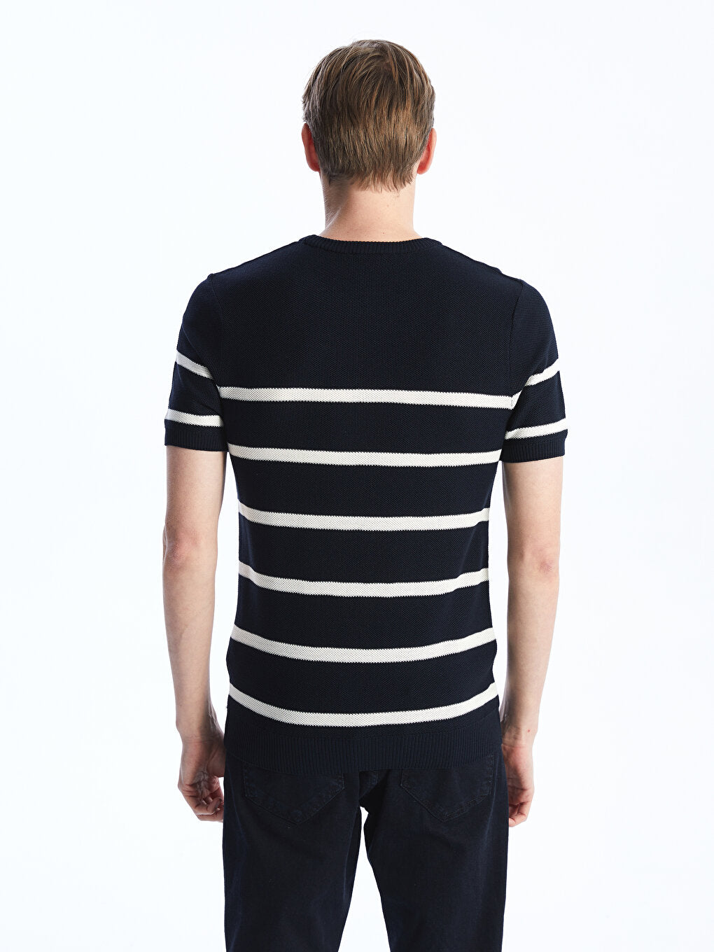 Crew Neck Short Sleeve Striped Men's Knitwear Sweater