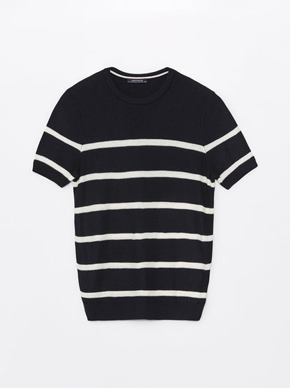 Crew Neck Short Sleeve Striped Men's Knitwear Sweater