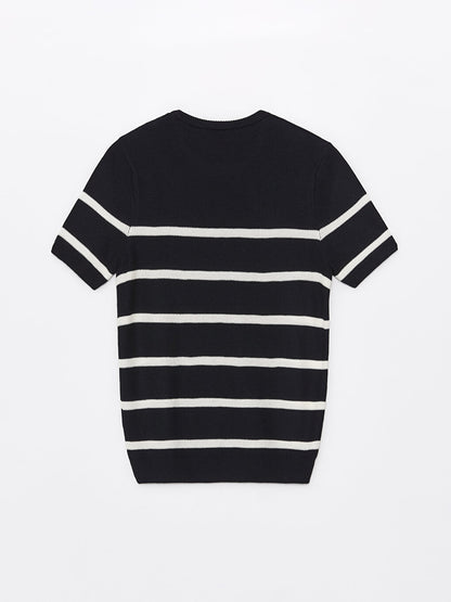 Crew Neck Short Sleeve Striped Men's Knitwear Sweater