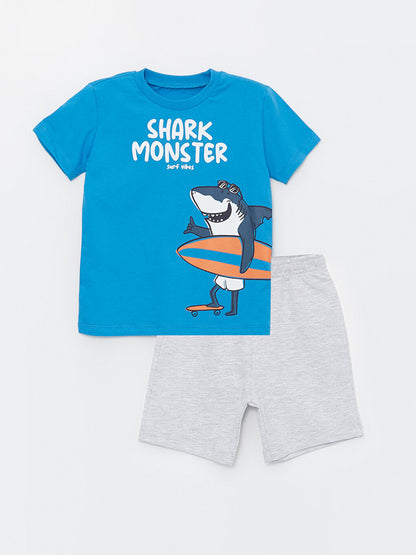 Crew Neck Printed Baby Boy T-Shirt and Shorts 2-Piece Set