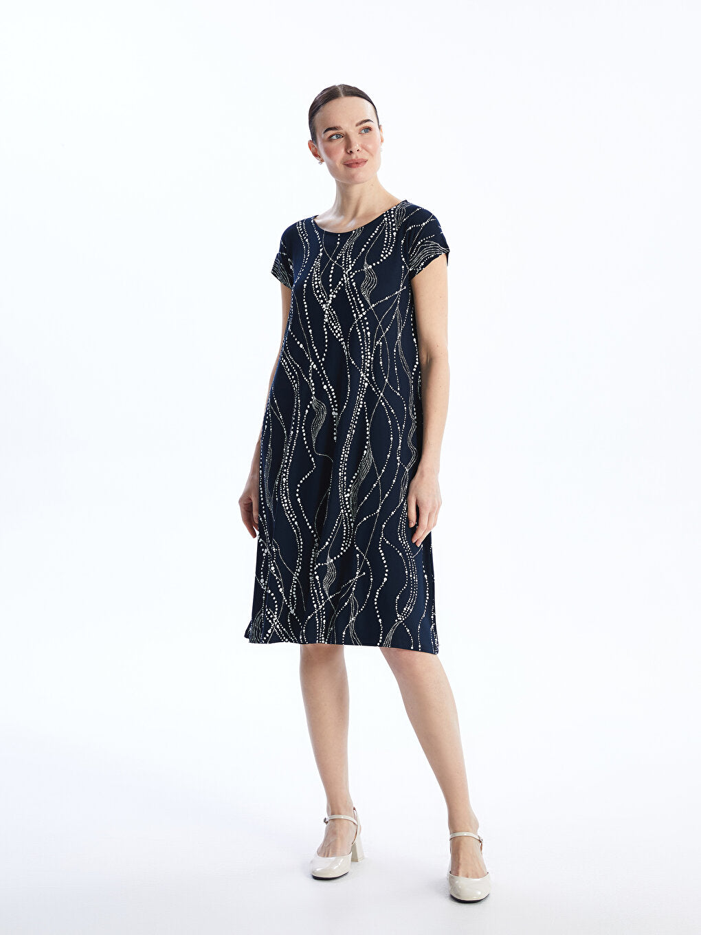 Crew Neck Patterned Short Sleeve Women's Dress