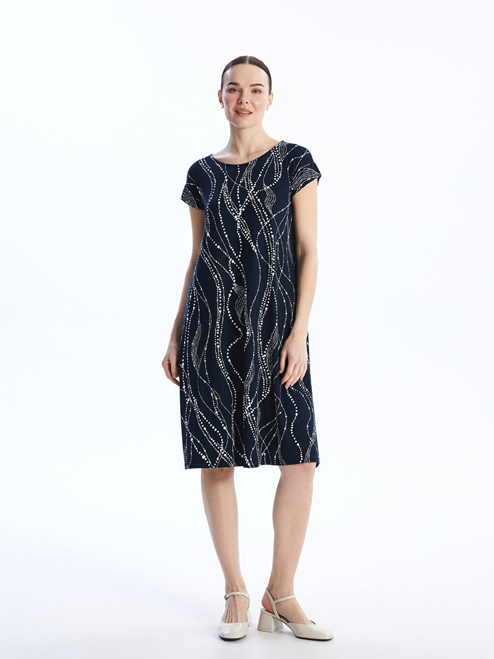 Crew Neck Patterned Short Sleeve Women's Dress