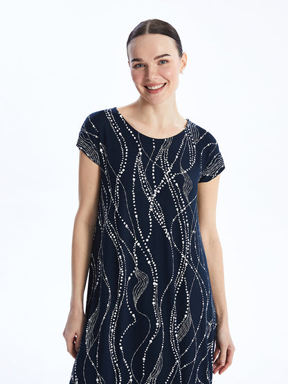 Crew Neck Patterned Short Sleeve Women's Dress