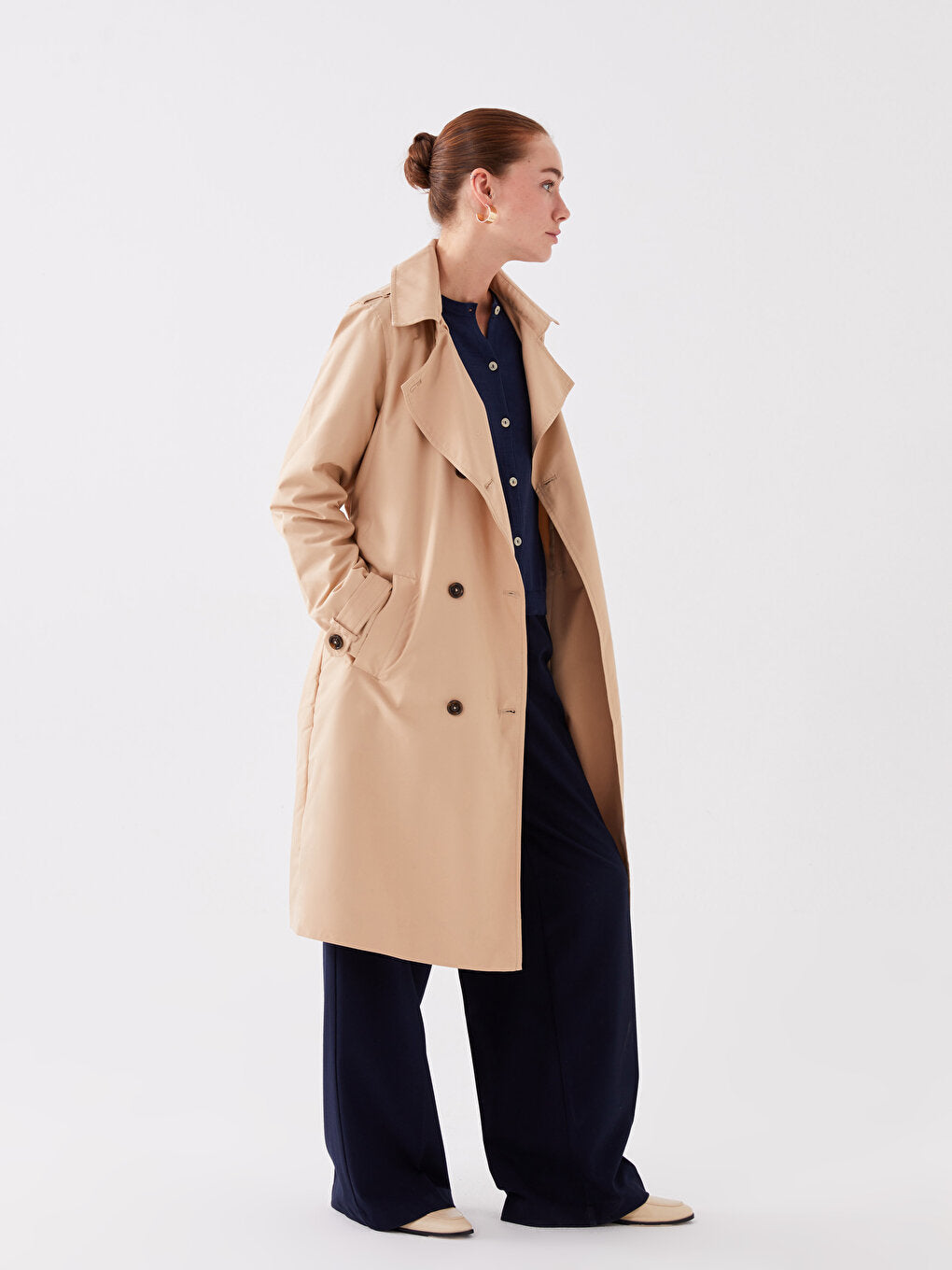 Women's Jacket Collar Plain Trench Coat