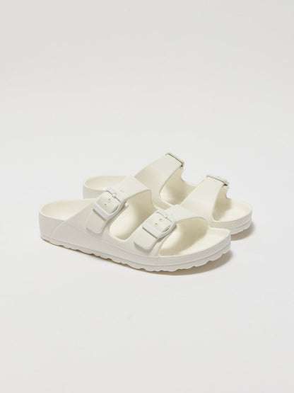 Buckle Detailed Double Banded Boys' Slippers