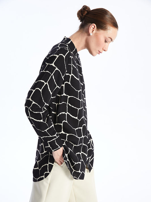 Judge Collar Patterned Long Sleeve Women's Shirt Tunic