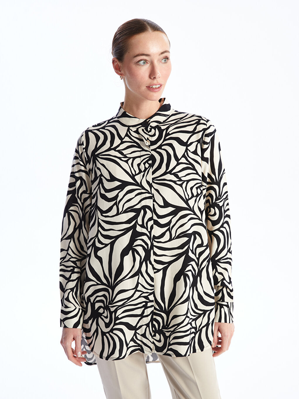 Judge Collar Patterned Long Sleeve Women's Shirt Tunic