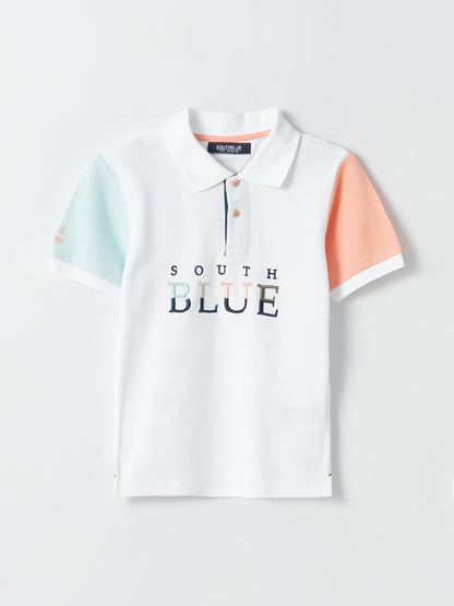 Polo Neck Color Blocked Short Sleeve Boy's T-Shirt