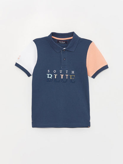 Polo Neck Color Blocked Short Sleeve Boy's T-Shirt