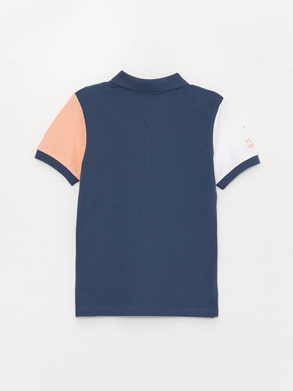 Polo Neck Color Blocked Short Sleeve Boy's T-Shirt