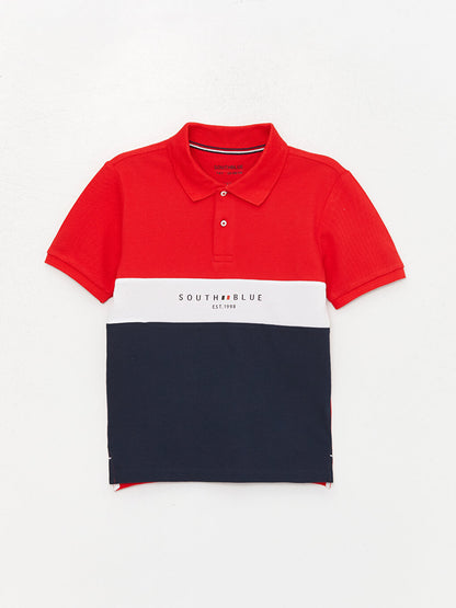 Polo Neck Color Blocked Short Sleeve Boy's T-Shirt