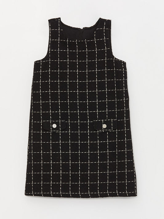 Crew Neck Plaid Girls' Tweed Dress