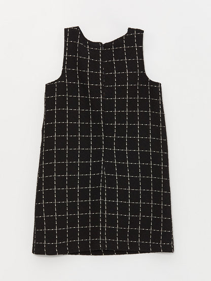 Crew Neck Plaid Girls' Tweed Dress