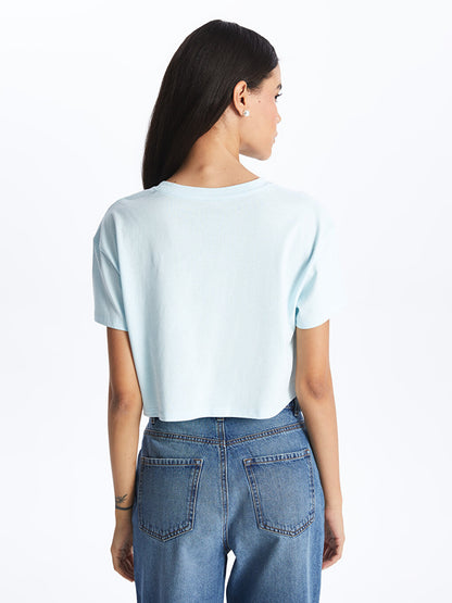 Crew Neck Plain Short Sleeve Women's Crop