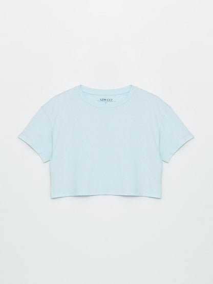 Crew Neck Plain Short Sleeve Women's Crop