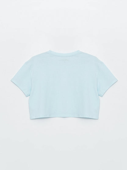 Crew Neck Plain Short Sleeve Women's Crop