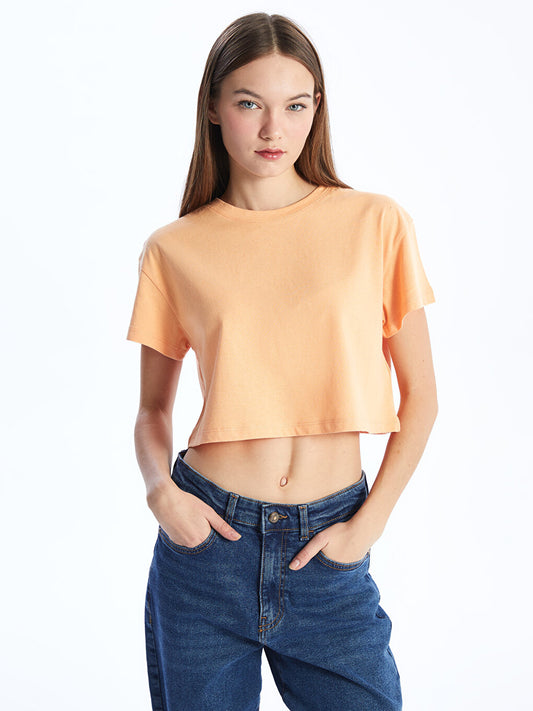 Crew Neck Plain Short Sleeve Women's Crop