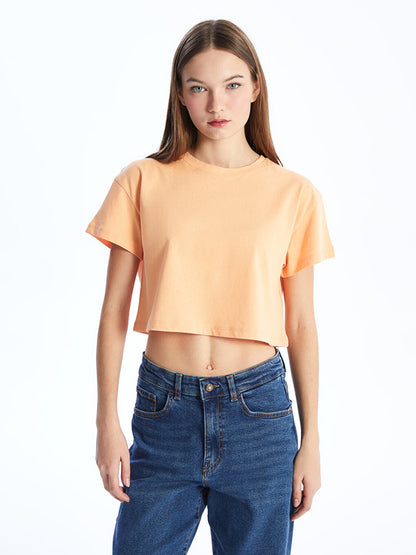 Crew Neck Plain Short Sleeve Women's Crop