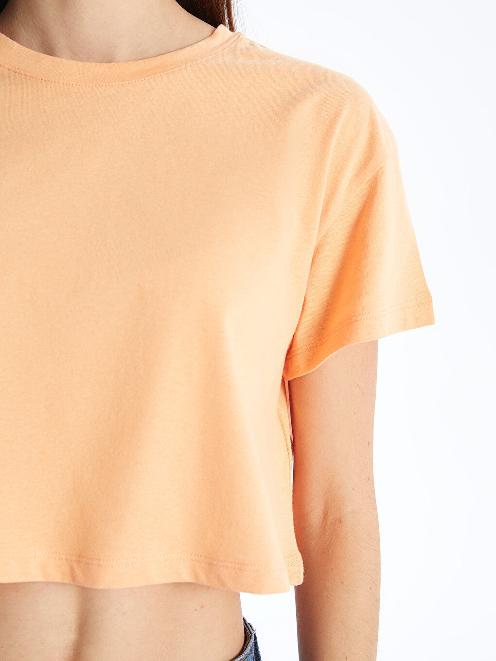 Crew Neck Plain Short Sleeve Women's Crop