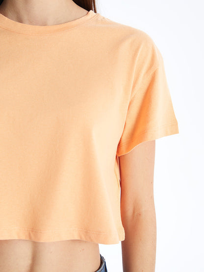 Crew Neck Plain Short Sleeve Women's Crop