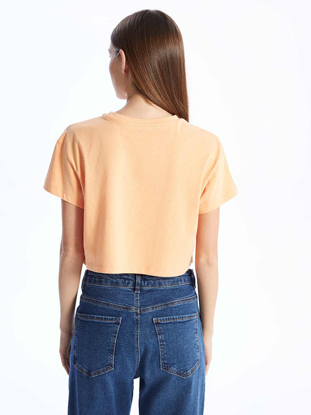 Crew Neck Plain Short Sleeve Women's Crop