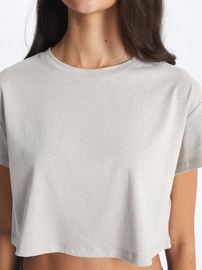 Crew Neck Plain Short Sleeve Women's Crop