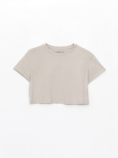 Crew Neck Plain Short Sleeve Women's Crop